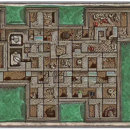 Prompt: map of a dungeon in waterdeep, isometric, detailed, game, dungeons and dragons