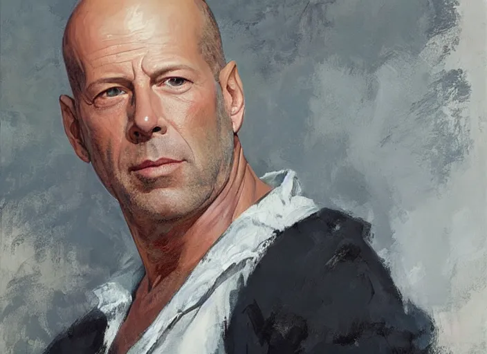 Prompt: a highly detailed beautiful portrait of bruce willis, by gregory manchess, james gurney, james jean