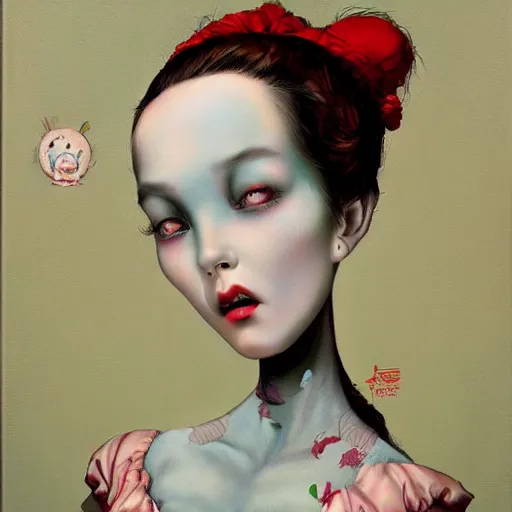 Image similar to a painting in the style of kim jung gi and in the style of mark ryden and in the style of natalie shau.