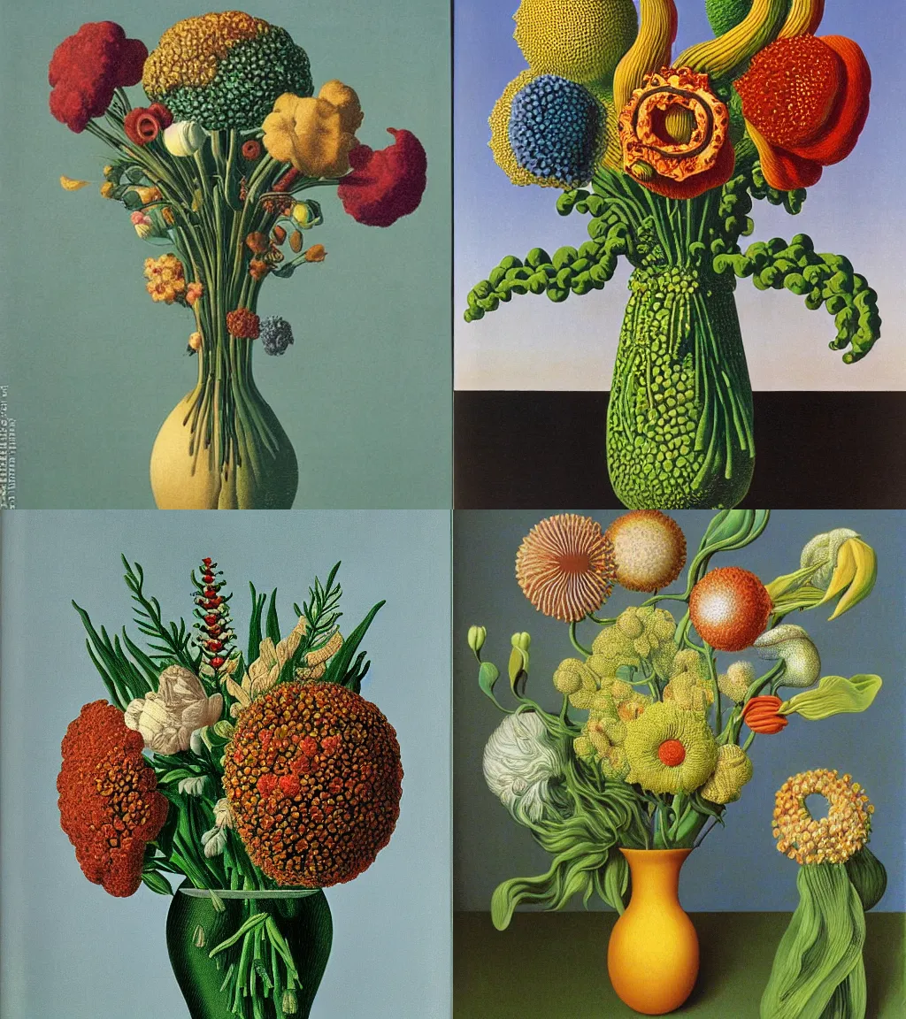 Prompt: bouquet by magritte, max ernst haeckel