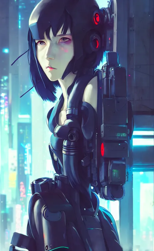 Image similar to cyberpunk anime girl mech, cyberpunk accessory, 3 / 4 shot, street night, beautiful face, grafity, arcane, detail, good face, pose model, concept art, in style of yoji shinkawa, pan ren wei, col price, atey ghailan, by greg rutkowski, aesthetic, digital painting, 3 d