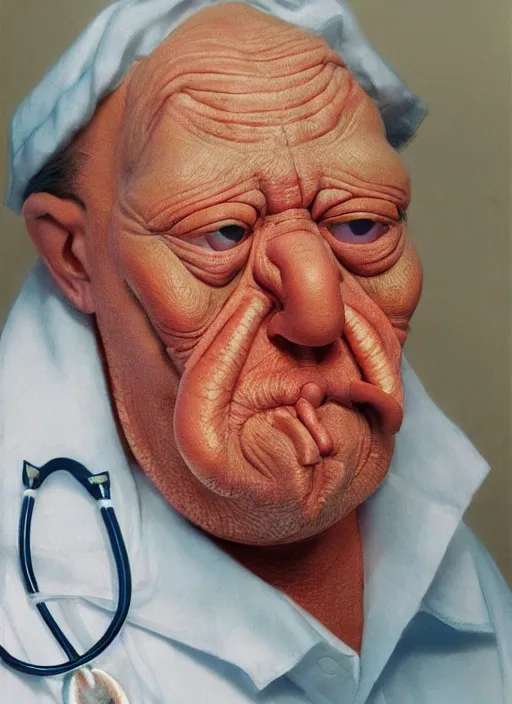 Image similar to photorealistic 3 0 0 0 ( dr. john a. zoidberg ), portrait photography feroflex photorealistic studio lighting ektachrome detailed intricate face details, ultradetails, beautiful face, realistic shaded perfect face, extremely fine details