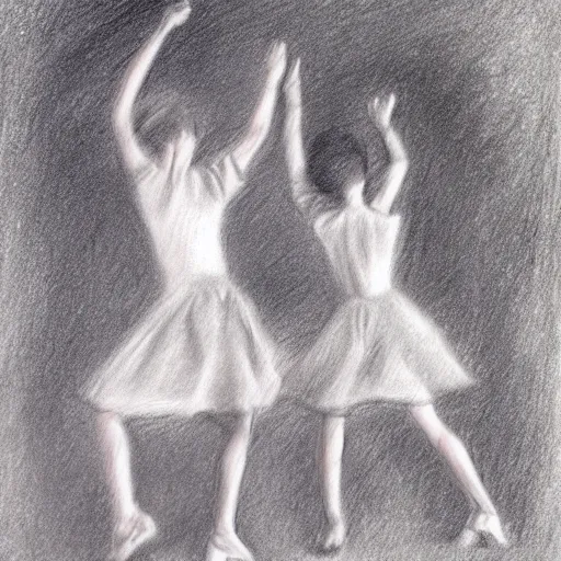 Prompt: nothing matters when we're dancing, pencil drawing, charcoal, thick paper,