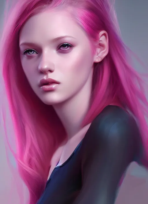 Prompt: a digital painting of a girl with pink hair, a photorealistic painting by charlie bowater, cgsociety, photorealism, daz 3 d, photorealistic, digital illustration