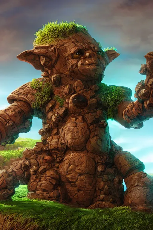 Image similar to zelda fantasy art giant golem troll wood rock greeble gemstone, global illumination ray tracing hdr fanart arstation by sung choi and eric pfeiffer and gabriel garza and casper konefal