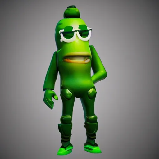 Image similar to anthropomorphic pickle man, fortnite character design