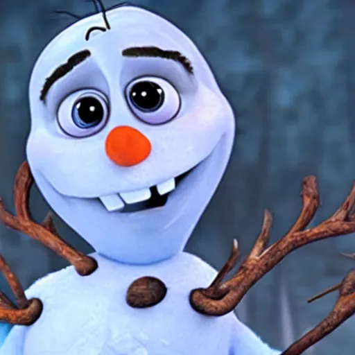 Image similar to a hyperrealistic photo of olaf from frozen as a person,