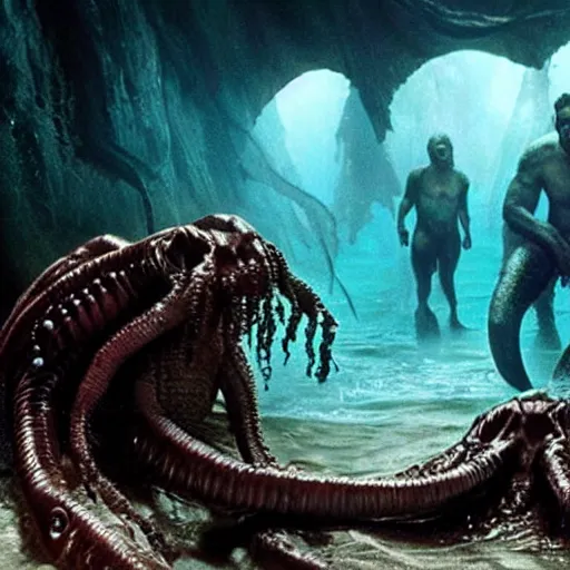 Image similar to Ridley Scott movie about Lovecraftian Deep Ones rising from the sea.