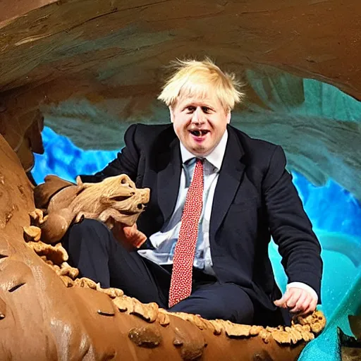 Prompt: Boris Johnson having the time of his life sitting alone riding splash mountain , Photographed by the ride