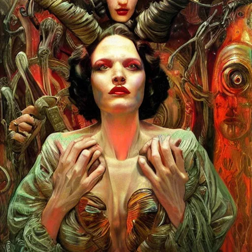 Image similar to realistic detailed modern art deco painting of weird mysterious portraits from layers of fear in the style of donato giancola sharp focus