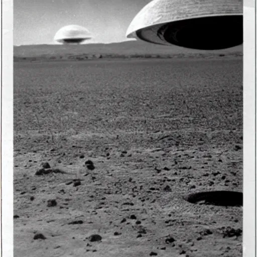 Prompt: ufo 1 9 4 7 landed aliens, black and white photograph