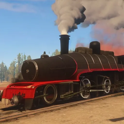 Image similar to futuristic sleek steam locomotive in red dead redemption 2