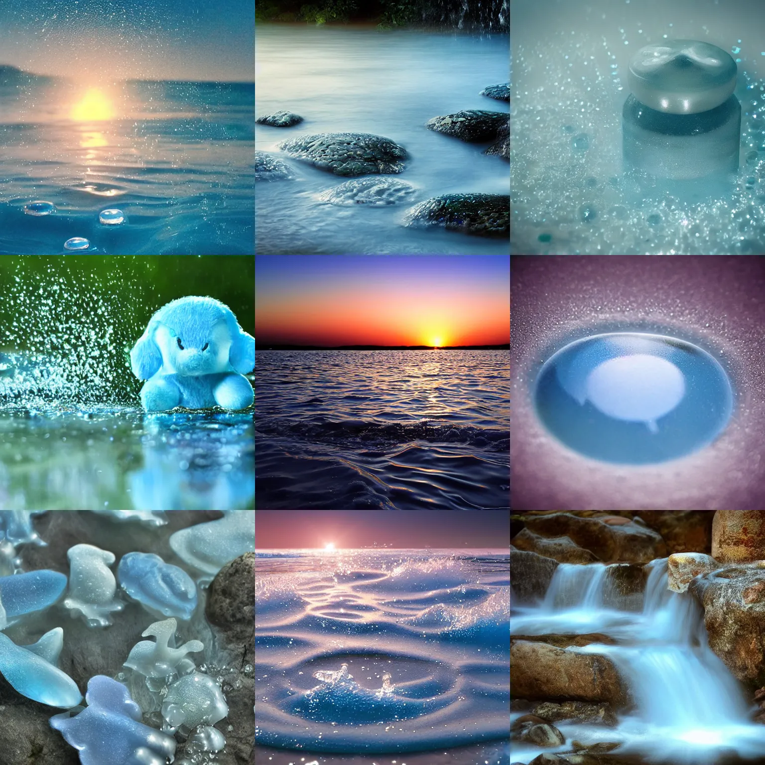 Prompt: closeup fantasy with water magic, at gentle dawn blue light, cute, soft, gentle, kind, tender