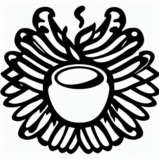 Image similar to logo of a pot of coffee with wings, black and white, line art