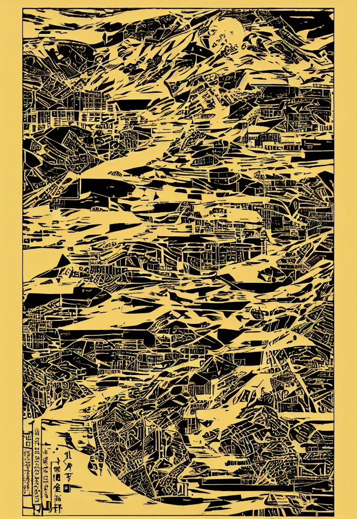 Image similar to poster design, grid layout, woodblock print, dynamic, japanese