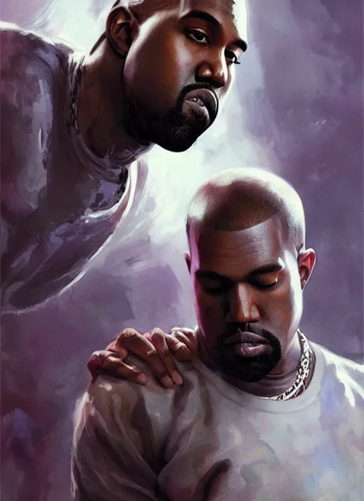 Image similar to Portrait of Kanye West defeating Pete Davidson, marvel comics, dark, intricate, highly detailed, smooth, artstation, digital illustration by Ruan Jia and Mandy Jurgens and Artgerm and Wayne Barlowe and Greg Rutkowski and Frank Frazetta