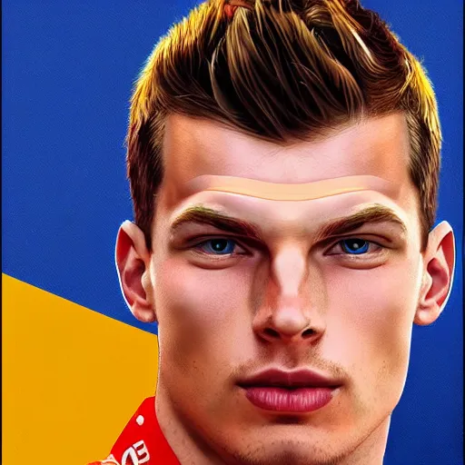 Image similar to Digital portrait of Max Verstappen, digital art, detailed, realistic, trending on artstation