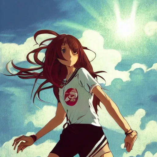 Prompt: a girl is running, sport clothing, anime style, long hair, hair down, symmetrical facial features, from yowamushi pedal, highly detailed, rule of thirds, extreme detail, detailed drawing, trending artstation, realistic lighting, by alphonse mucha, greg rutkowski, sharp focus, backlit, high budget show, realistic anatomy