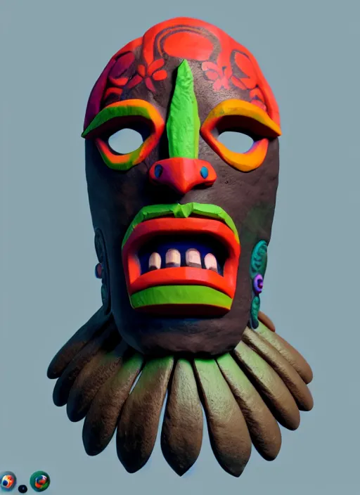 Image similar to tribal maya mask made out of playdough, zbrush, 3 d, 8 k, unreal engine, octane render, hyper quality