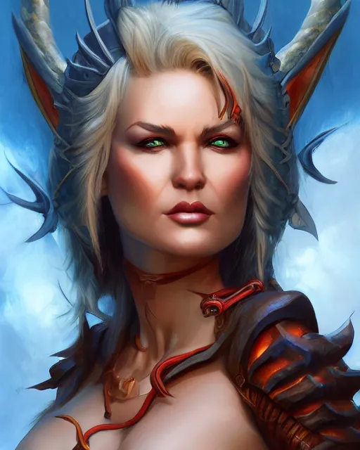 Image similar to dragon raider, digital art by julie bell and artgerm and ross tran and angel ganev, medium shot portrait, highly detailed, trending on artstationhq