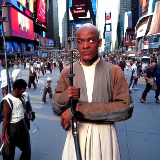 a young mace windu on the streets of times square in Stable Diffusion