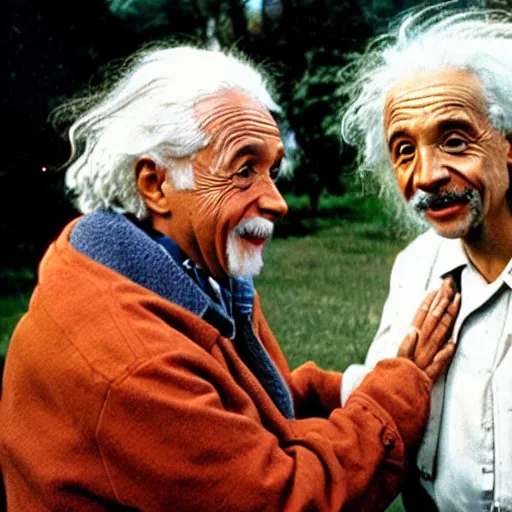 Image similar to historic photo of E.T. meeting Albert Einstein, 35mm, 8k