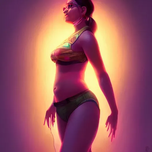 Prompt: thic hindu woman with a futurestic skin tattoo and bio-technical parts and neon light by Artgerm and Greg Rutkowski , digital painting, highly detailed, trending on artstation