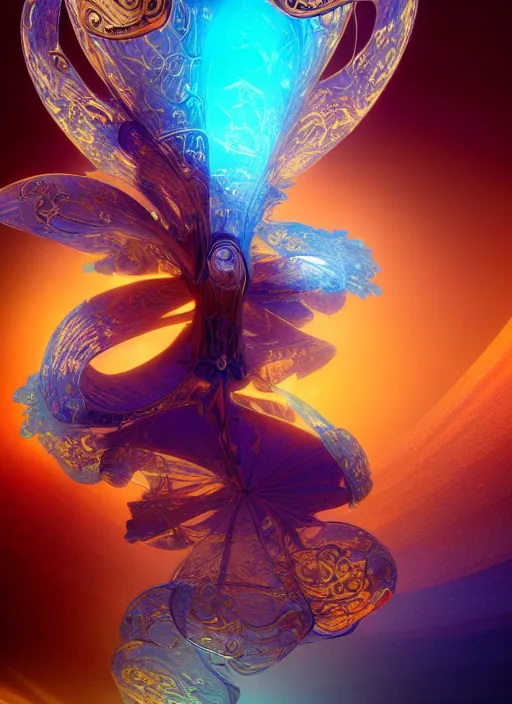 Prompt: flowers within the whole infinite capsule apparent with awe the apparition, an idea seep's into infinity and gives me wings, highly detailed in volumetric latent space, golden turquoise steampunk, high contrast cinematic light, mystical shadows, sharp focus, divine realm of gods, octane render, artist by boris vallejo,