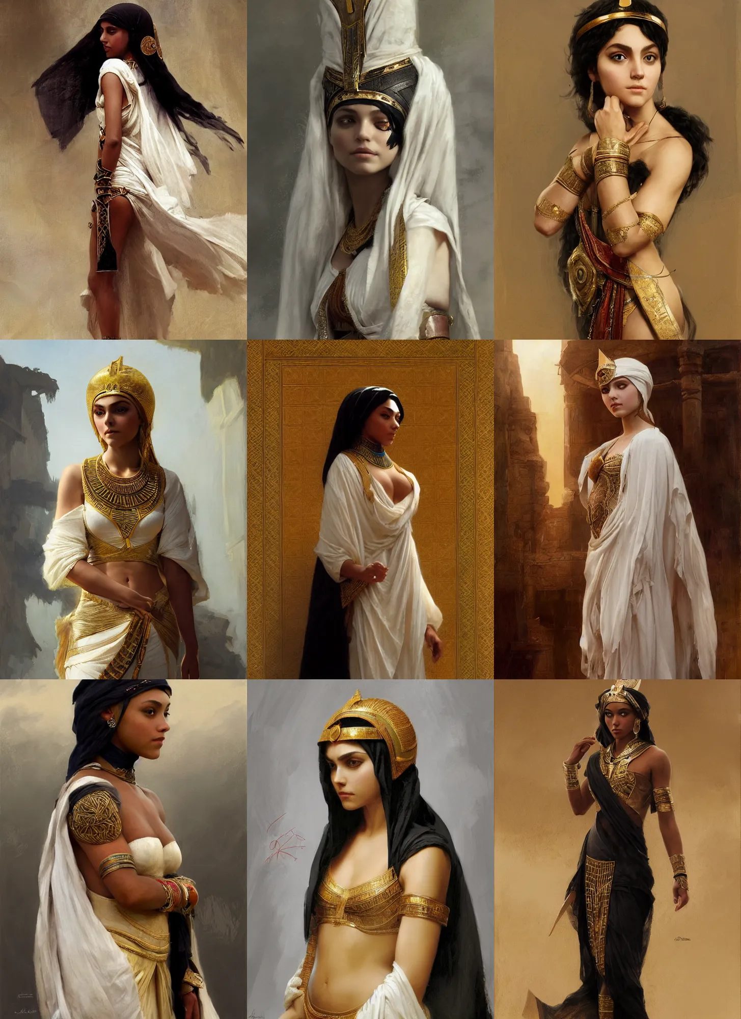 Prompt: black annasophia robb as egyptian princess, white linnen cloth, intricate, elegant, highly detailed, artstation, concept art, sharp focus, ruan jia, jurgens, orientalism, bouguereau