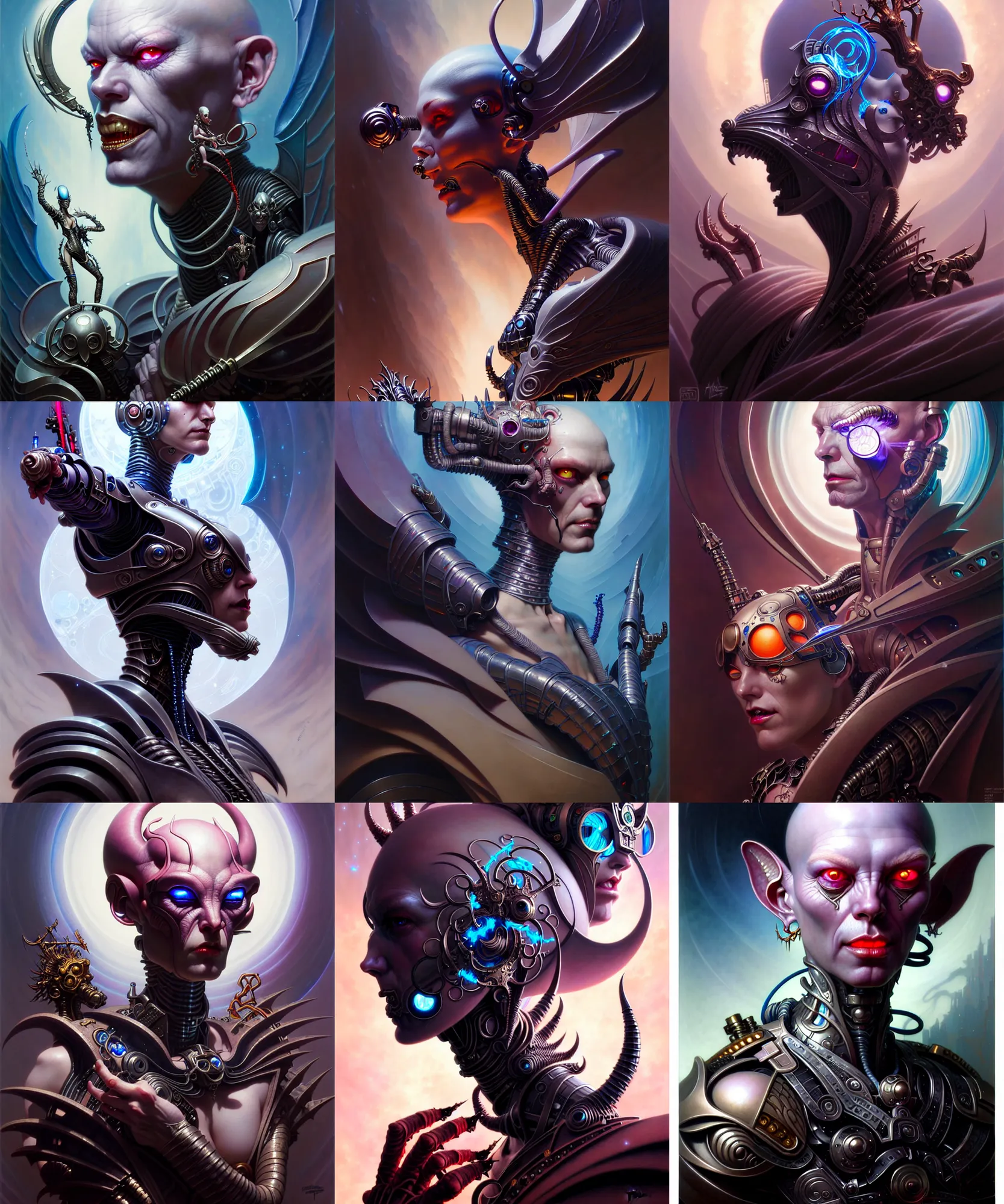 Image similar to beautiful evil fantasy character portrait, ultra realistic, cyborg, wide angle, intricate details, the fifth element artifacts, highly detailed by peter mohrbacher, hajime sorayama, wayne barlowe, boris vallejo, aaron horkey, gaston bussiere, craig mullins