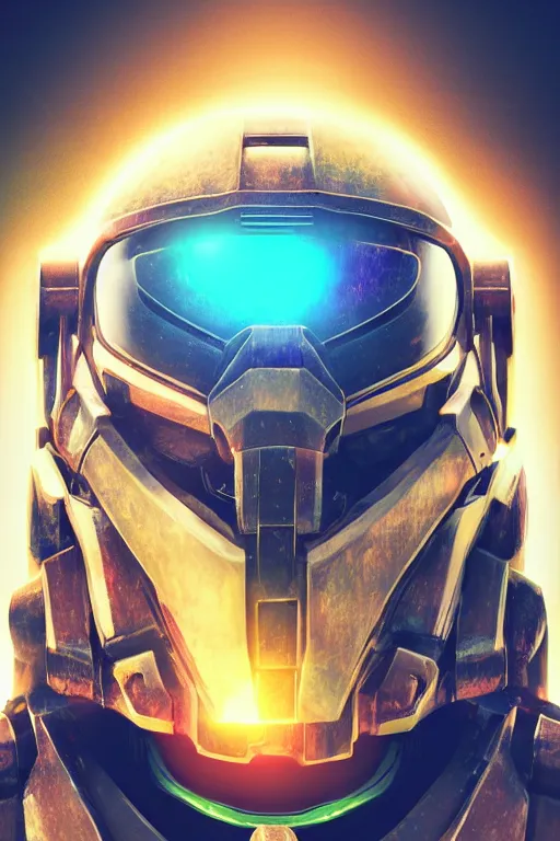 Image similar to robot ninja mask helmet halo master chief radiating a glowing aura global illumination ray tracing hdr fanart arstation by ian pesty and katarzyna da „ bek - chmiel