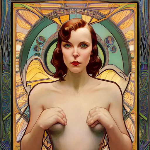 Image similar to a streamline moderne painting in the style of donato giancola, and in the style of charlie bowater, and in the style of alphonse mucha. symmetry, smooth, sharp focus, semi - realism, intricate detail.