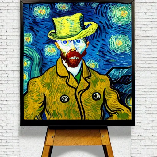 Image similar to a van gogh painting of a scp 1 7 3 wearing a top hat, 4 k, hyper realistic, dslr, landscape, high resolution