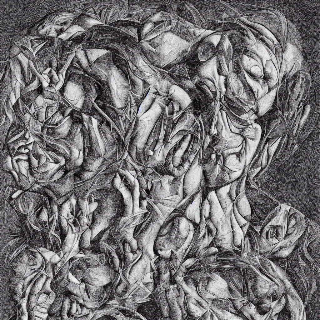 Image similar to subconscious psyche portrait by escher