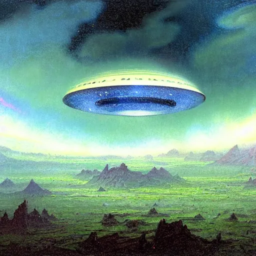 Image similar to unpublished photo of UFO, by John Howe & Quentin Mabille & Dmitry Zaviyalov & Albert Bierstadt, hyperdetailed, photorealistic