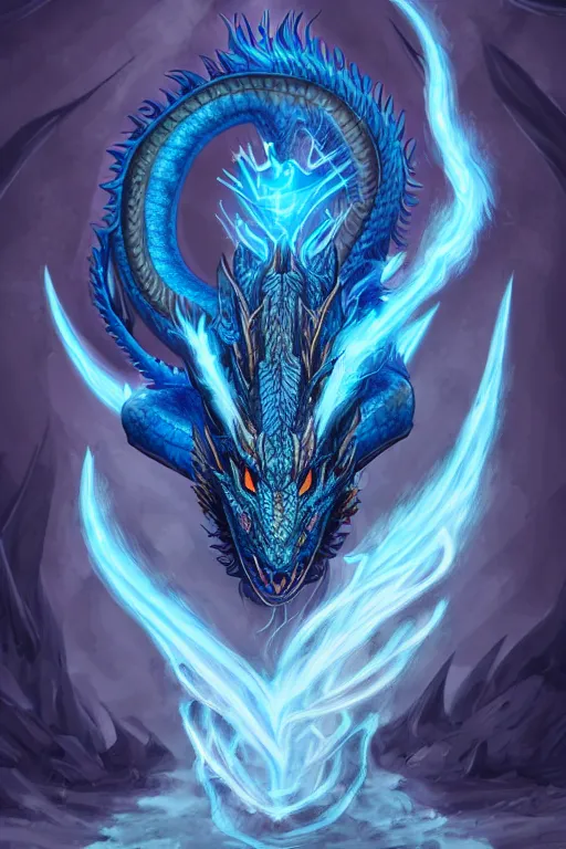 Prompt: full length portrait of a blue dragon sorcerer, anthropomorphic, nature lover, nerd, clumsy, electricity, comets, dragon, male, magical robes, high fantasy, d & d, by tyler jacobson, face details, extremely detailed, digital illustration