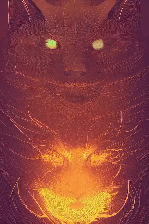 Image similar to demon cat. art by mike winkelmann, vector art, illustration, highly detailed,