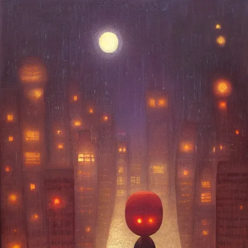 Image similar to a mysterious city at night by Shaun Tan