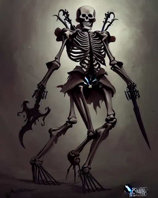 Image similar to A living skeleton, with weapons, elegant, highly detailed, sharp focus, art by Artgerm and Greg Rutkowski and WLOP