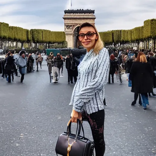 Image similar to badly photoshoped photo of a influencer woman in paris