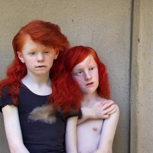 Image similar to red hair twins boy and girl as a baroque painting