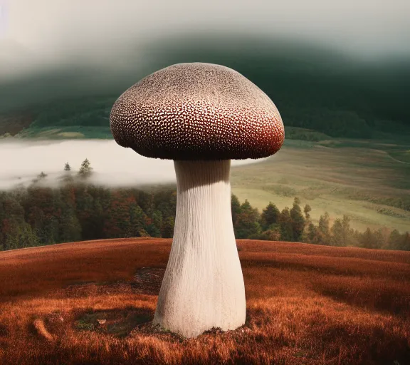 Image similar to a giant mushroom covers a whole kingdom and reaches above the clouds. intricate. lifelike. soft light. sony a 7 r iv 5 5 mm. cinematic post - processing