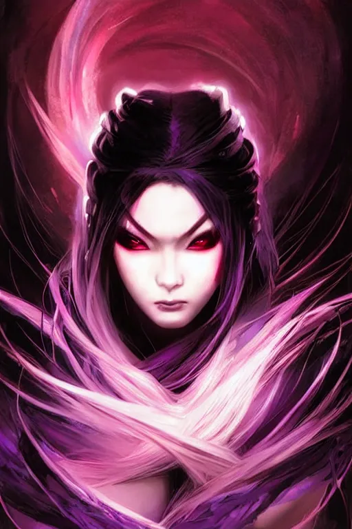 Image similar to beautiful female ninja came from video game ninja gaiden , mystery and gorgerous and and black magic stunning portrait+smoky eyes+light flowing hair, in mudra and firefly night ruin tokyo temple, ultradetail face, art and illustration by tian zi and craig mullins and WLOP and alphonse mucha, dynamic light, ssci-fi, fantasy, intricate complexity, human structure, fantasy world concept, watermark, blurry, hyperrealism 8k