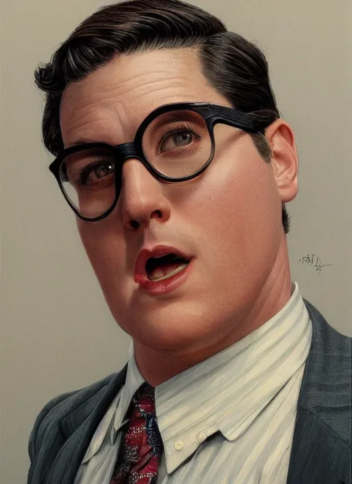 Image similar to portrait of Rich Sommer as Harry Crane in Mad Men (2007), intricate, highly detailed, centered, digital painting, artstation, concept art, smooth, sharp focus, illustration, artgerm, donato giancola, Joseph Christian Leyendecker, WLOP, Artgerm