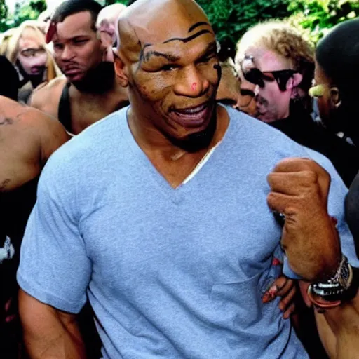 Image similar to mike tyson a white man at a ghetto cookout party