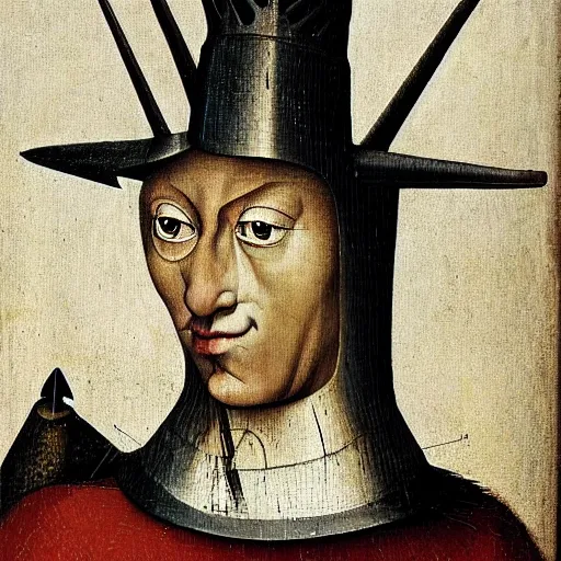 Prompt: head and shoulders portrait of a female knight, chess pieces, ♟, painting by hieronymous bosch