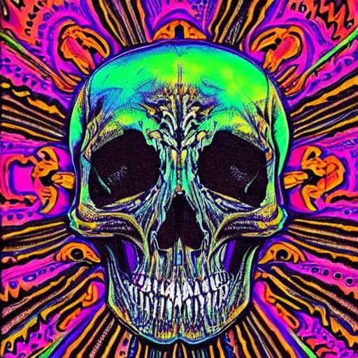 Prompt: psychedelic art of a skull