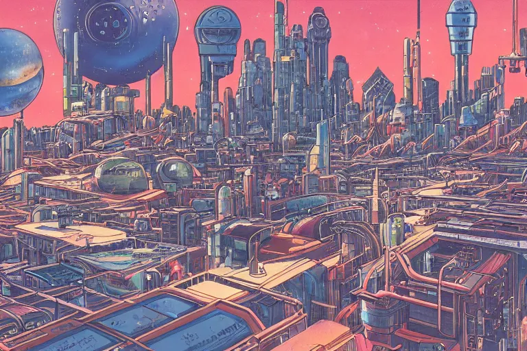 Image similar to 1 9 8 0 s science fiction anime background painting of an alien planet metropolis cityscape