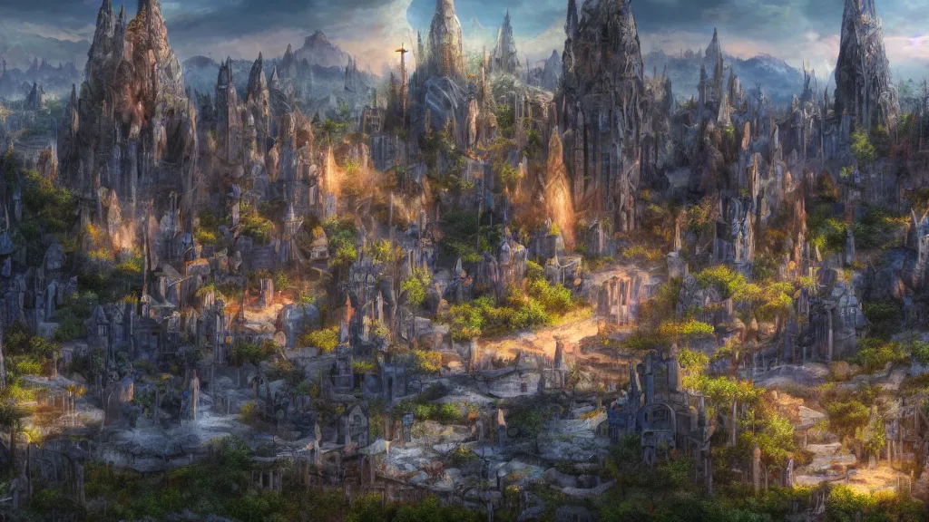 Image similar to holy city of lubelius, fantasy artwork, very very very beautiful scenery, hd, hdr, ue5, ue6, unreal engine 5, cinematic 4k wallpaper, 8k, ultra detailed, high resolution, artstation, award winning