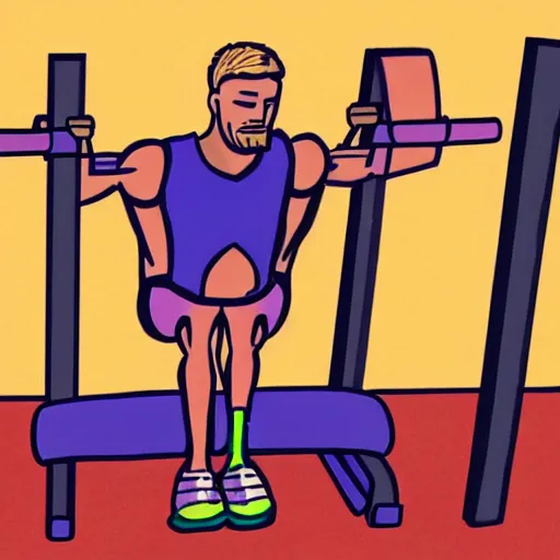 Image similar to coloured drawing of a man on a leg press machine doing leg presses,